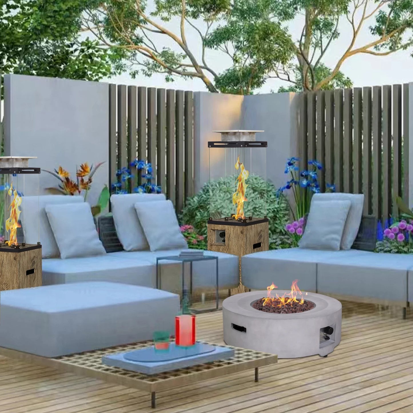 Afterglow TerraFab 30" Round 40,000 Btu Propane Fire Pit Fire Table for Outdoor Patio Garden Backyard Decking Dcor, Grey, Weather Resistant Cover and Lava Rocks Included, CSA Certified