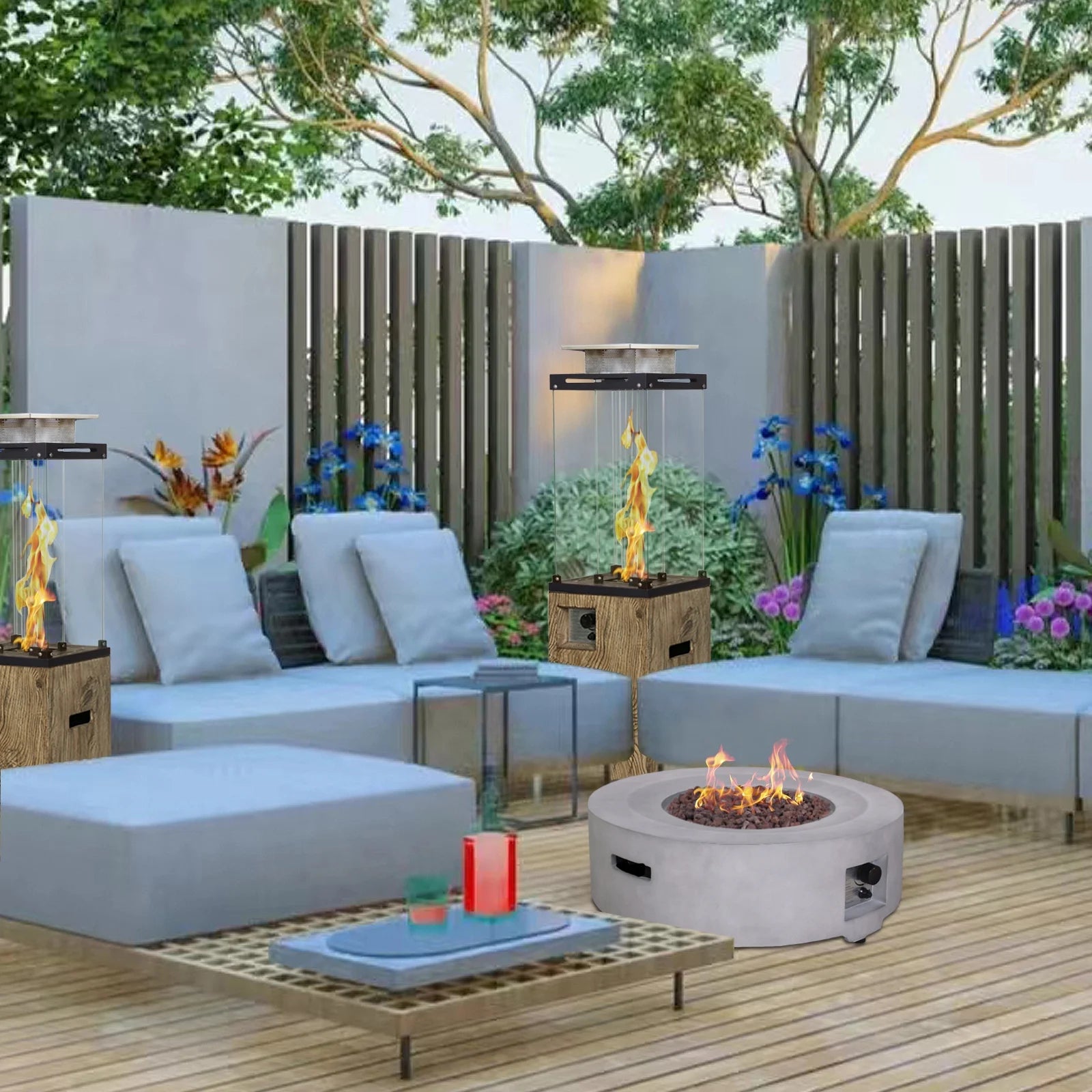 Afterglow TerraFab 30" Round 40,000 Btu Propane Fire Pit Fire Table for Outdoor Patio Garden Backyard Decking Dcor, Grey, Weather Resistant Cover and Lava Rocks Included, CSA Certified