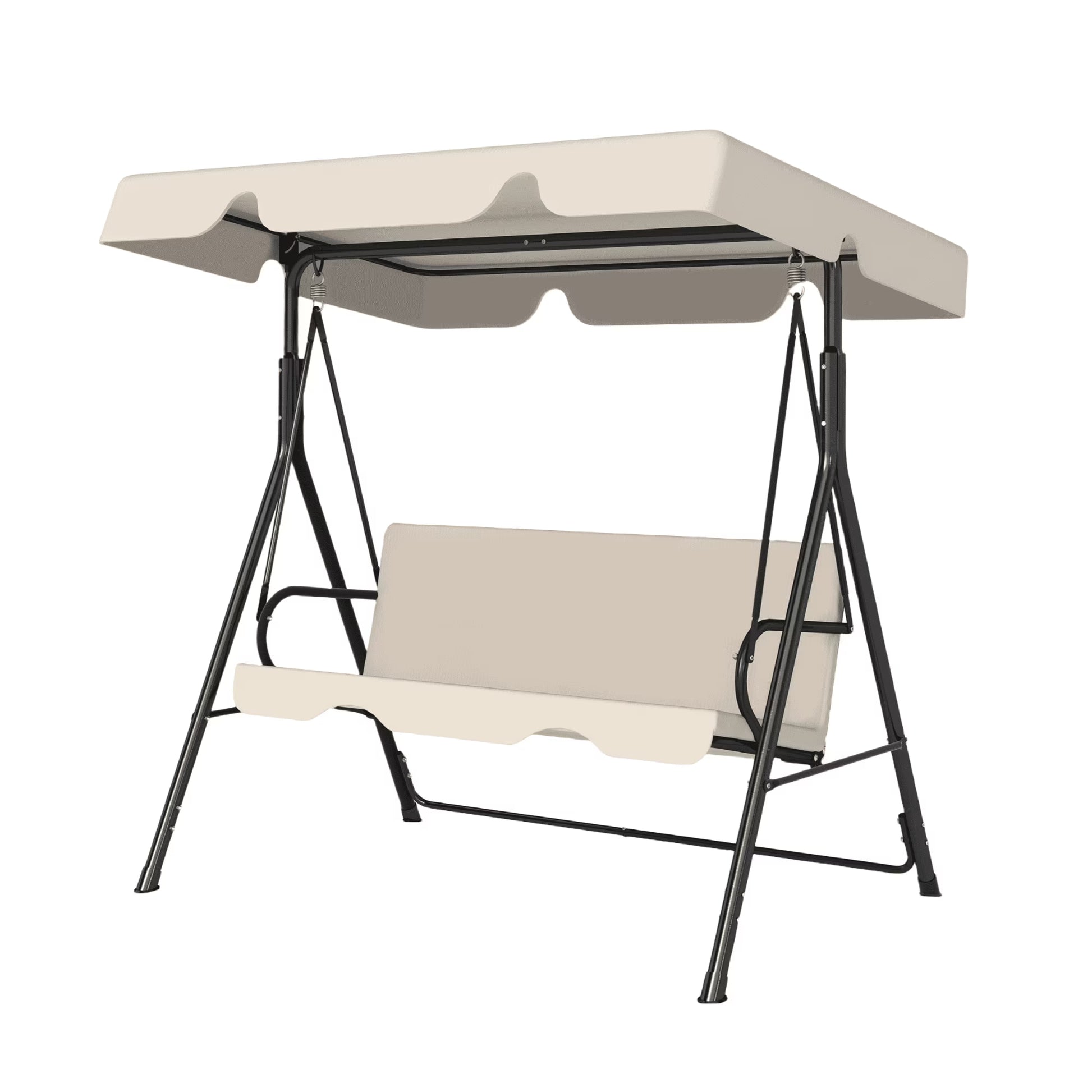 Melocadol 3 Seats Outdoor Porch Swing Glider, Patio Swing Chair with All Weather Covered Canopy and Rust Proof Heavy Duty Stand, for Garden, Lawn, or Backyard, Black