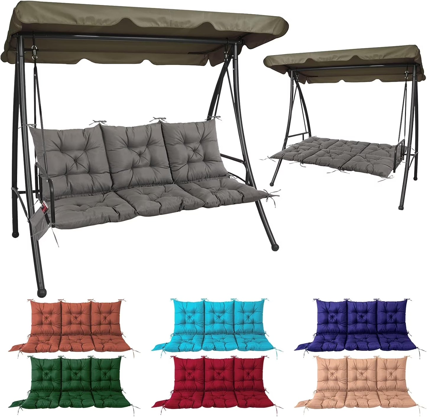 NACATIN 3 Seat Cushion for Outdoor Swing - 60x40 inches, 4" Thick Porch Swing Cushions with Ties and Storage Bag, Waterproof Bench Replacement Cushions for Patio, Outdoor, Backyard and Garden (Khaki)