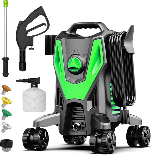 Electric Pressure Washer, 4800 PSI 3.0GPM High Pressure Cleaning Machine with 35 FT Power Cord, 20 FT Hose, Foam Cannon, 4 Nozzles,Easy Store for Car/Garage/Patio, Green