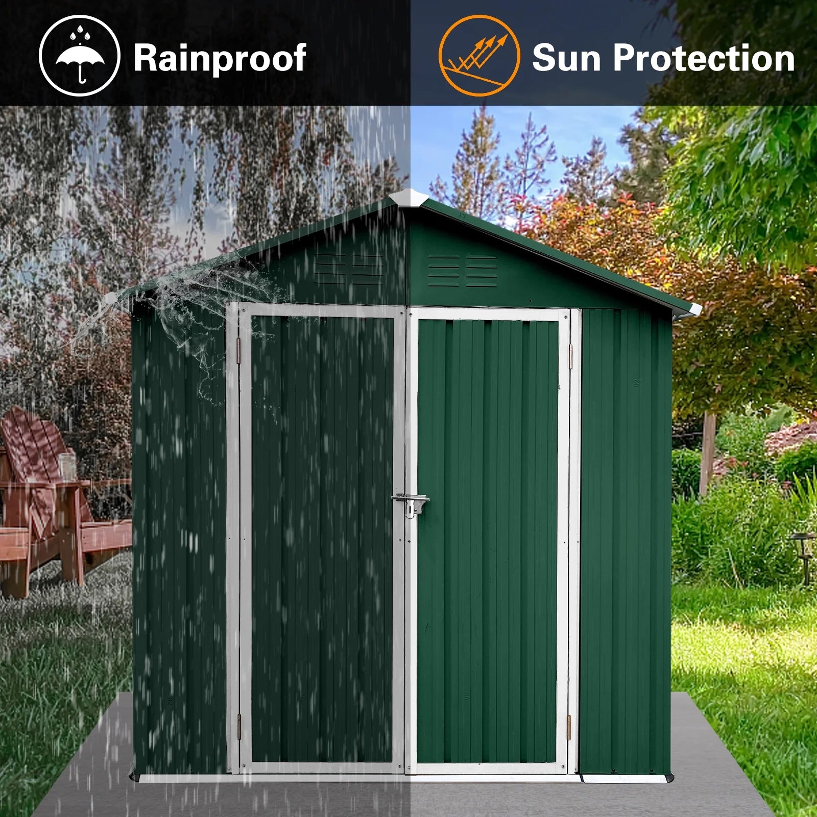 Seizeen Outdoor Storage Shed, 6' x 4' Metal Storage Shed with Base , Seizeen Tools Storage Shed, Galvanized Steel Garden Shed with Lockable Doors for Backyard, Patio, Lawn