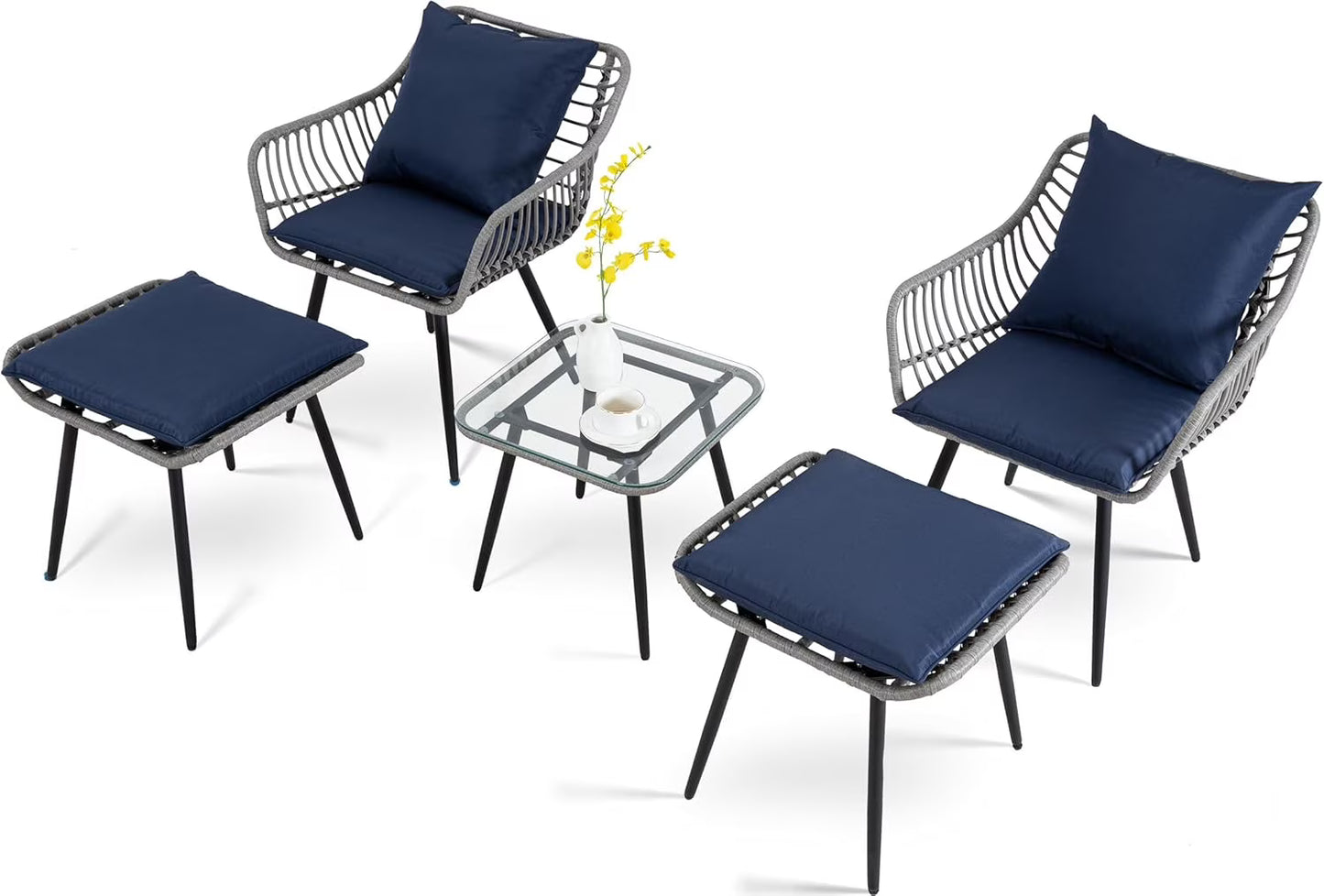FHFO 3 Piece Patio Bistro Set, Outdoor Wicker Apartment Balcony Furniture Sets, Rattan Table and Chairs Set of 2 for Porch Backyard Lawn Poolside Deck, Beige