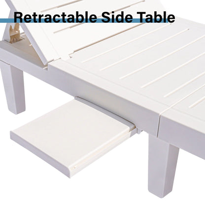 Patio Lounge Chair Set of 2, Adjustable Chaise with Side Table, Outdoor Lounger Recliner for Poolside, Patio, Backyard, Wood Texture Design | Waterproof | Easy to Assemble | Max Weight 330 lbs White