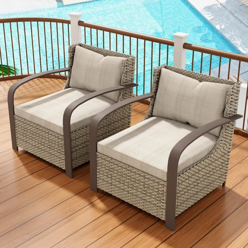 GAZEBETER 2Pcs Wicker Patio Chairs,Modern All Weather Outdoor Ratten Chairs with Seat Cushions and Thicking Back,Beige