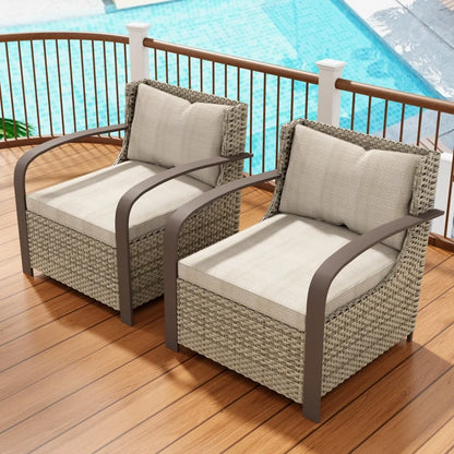 GAZEBETER 2Pcs Wicker Patio Chairs,Modern All Weather Outdoor Ratten Chairs with Seat Cushions and Thicking Back,Beige