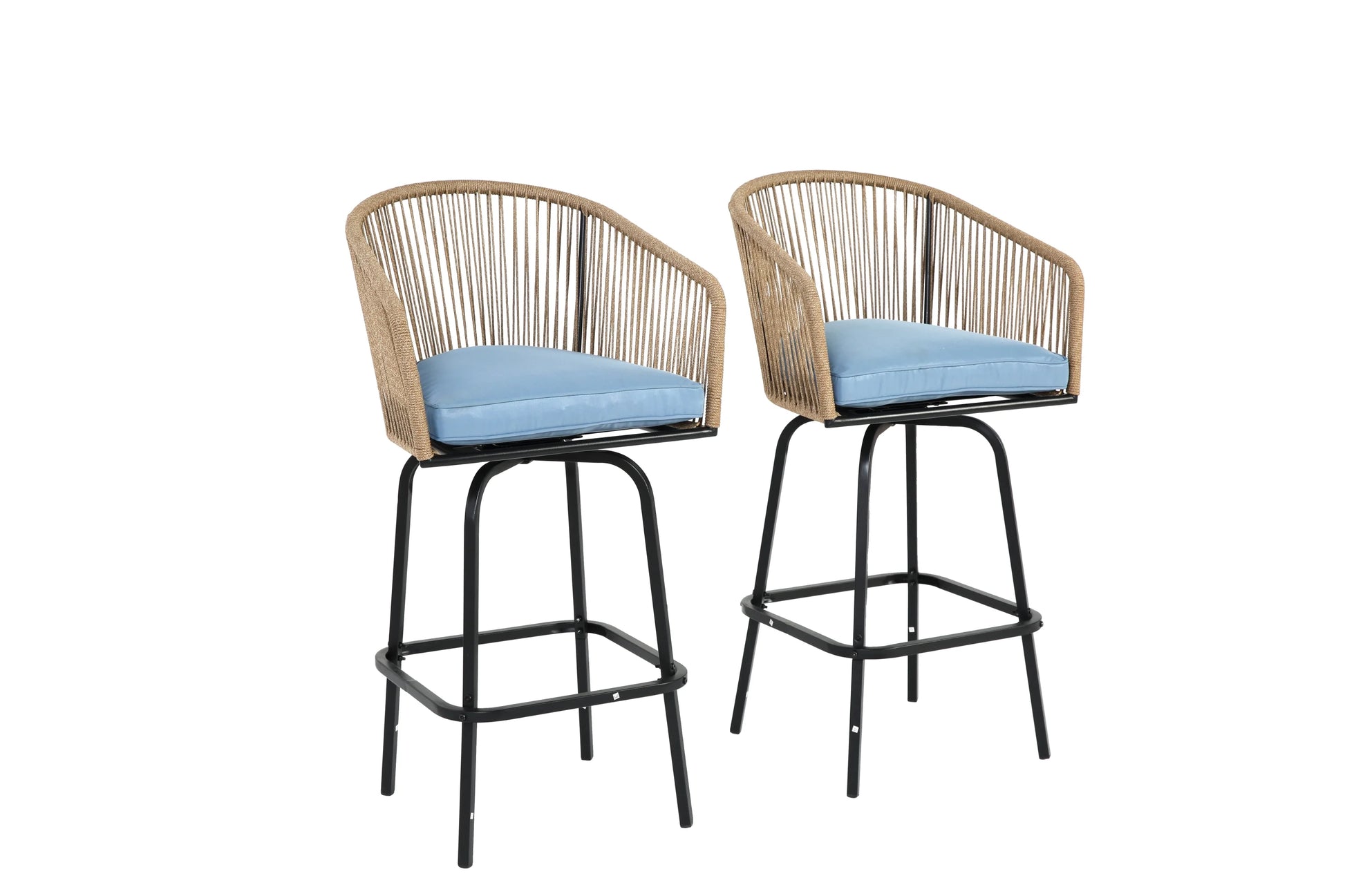 MOONMISS Outdoor Patio 360° Swivel All Weather Rattan Bar Stools(set of 2) with Backrest-Gray