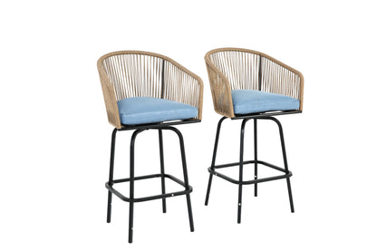 MOONMISS Outdoor Patio 360° Swivel All Weather Rattan Bar Stools(set of 2) with Backrest-Gray