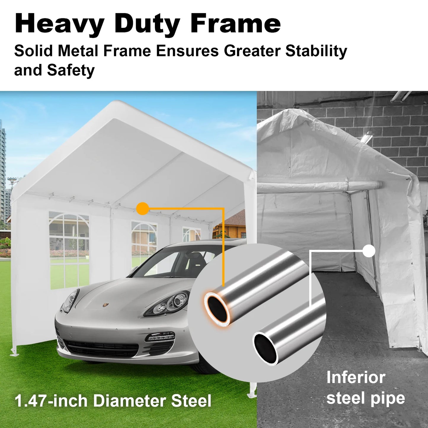 Abba Patio 10X20 ft Outdoor Canopy Carport Portable Car Tent Garage Shelter, White