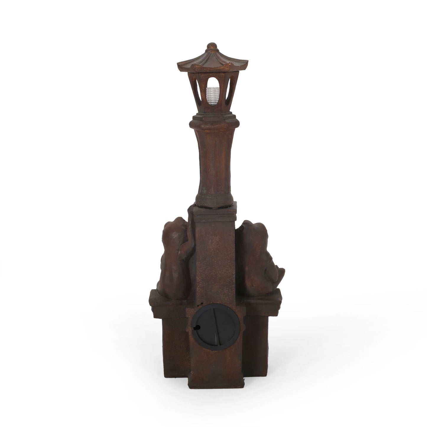 Coowa 37.25 Inch Outdoor Water Fountain with LED Lights, Faux Stone Two Tier Frog and Lamppost Design, Rustic Multi Brown, Weather Resistant for Garden and Patio