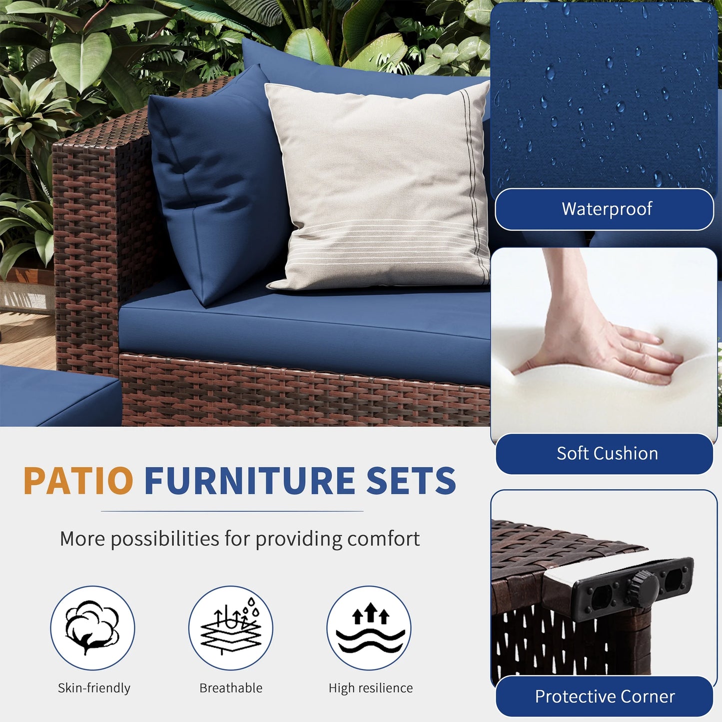 UDPATIO Patio Furniture Sets, Modular Rattan Outdoor Patio Sectional Furniture Sofa Set, Wicker Patio Conversation Set for Backyard,9PCS