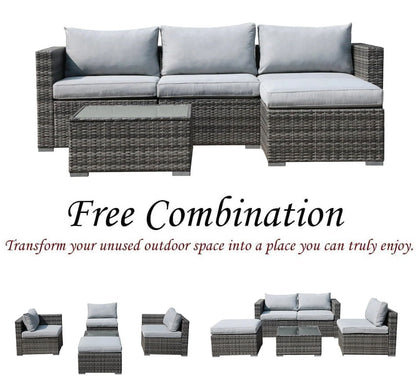 Patiorama 5-Piece Patio Furniture Set, Outdoor Sectional Conversation Set, All-Weather Grey PE Wicker with Light Grey Cushions, Backyard Porch Garden