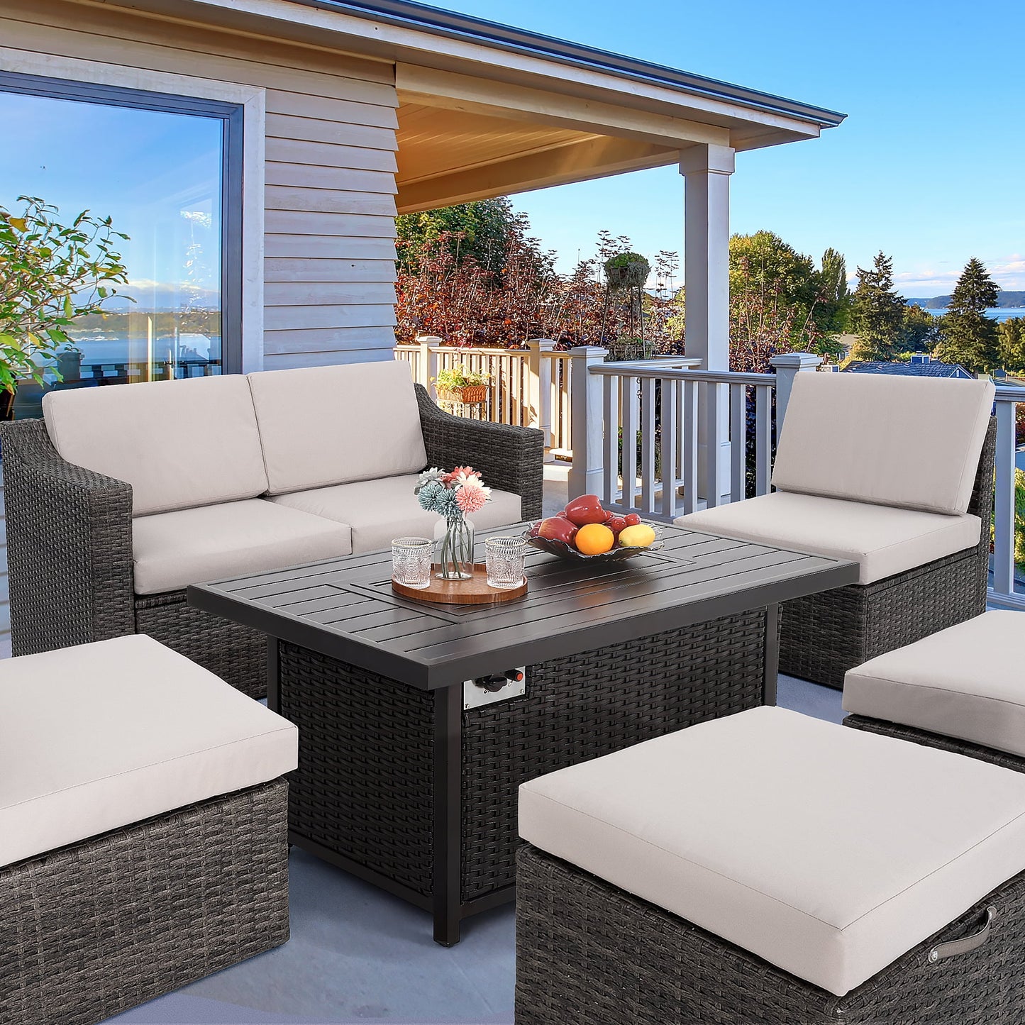 HAPPATIO 50,000 BTU Wicker and Aluminum Patio Fire Pit Table (Brown)
