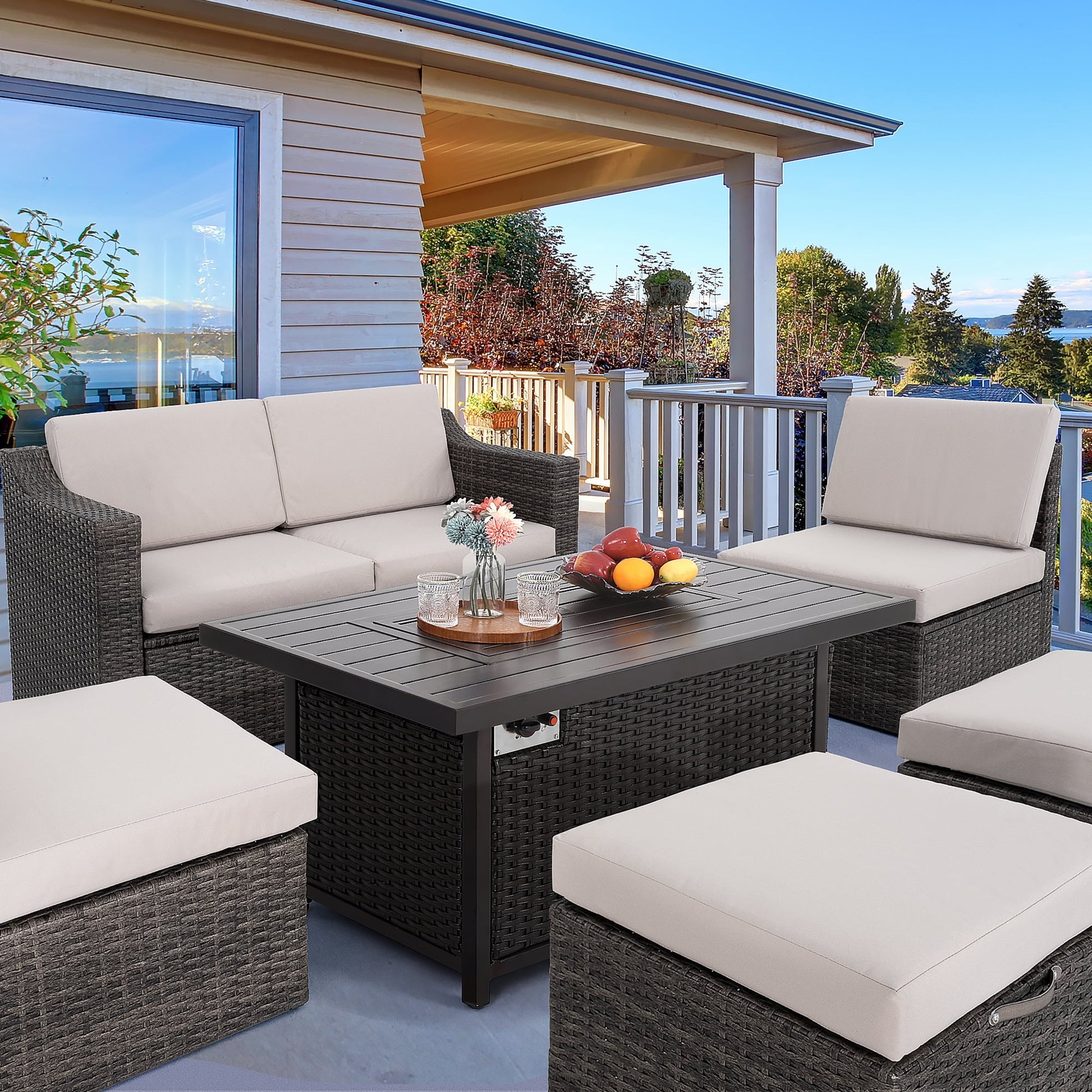 HAPPATIO 50,000 BTU Wicker and Aluminum Patio Fire Pit Table (Brown)