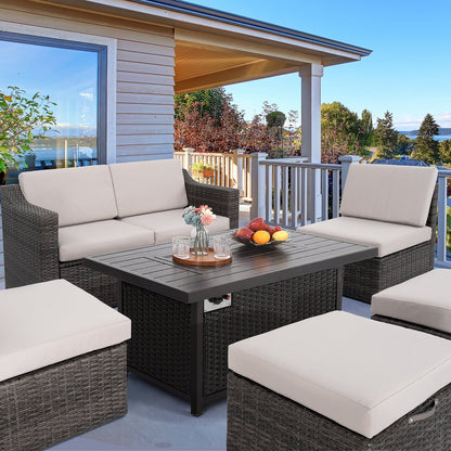HAPPATIO 50,000 BTU Wicker and Aluminum Patio Fire Pit Table (Brown)