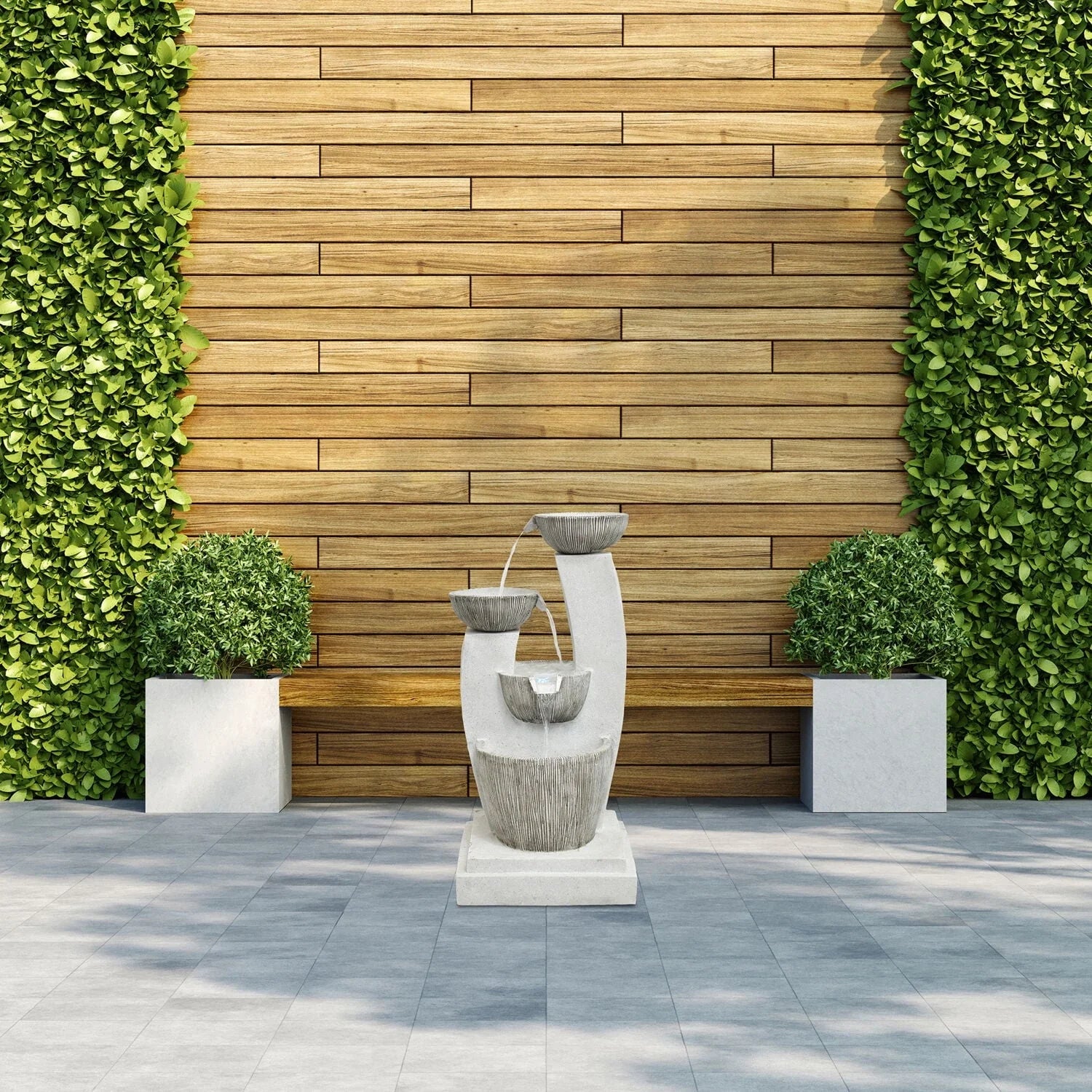Hanover 32.5-In. Contemporary Basin Indoor or Outdoor Garden Fountain with LED Lights for Patio, Deck, Porch, HAN033FNTN-01