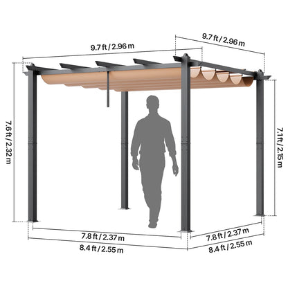 KFFKFF 10'x10' Aluminum Patio Pergola, Retractable Sun Shade Canopy, Ideal for Outdoor Gardens, Decks, and Backyards - Beige