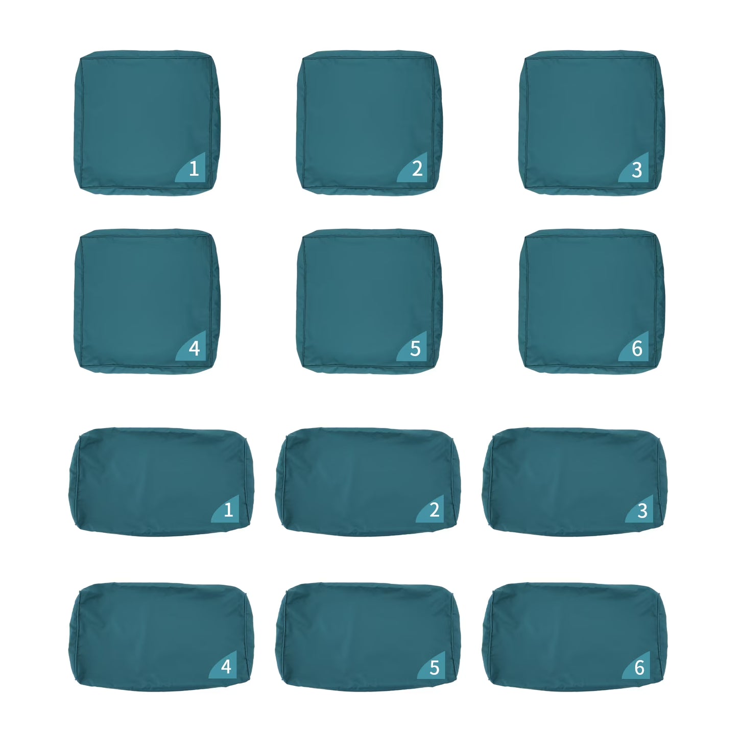 Waroom Outdoor Cushion Covers for Patio Furniture Sets, Water-Resistant Cushion Covers Replacement Set of 12pcs, Non-Slip, Peacock Blue