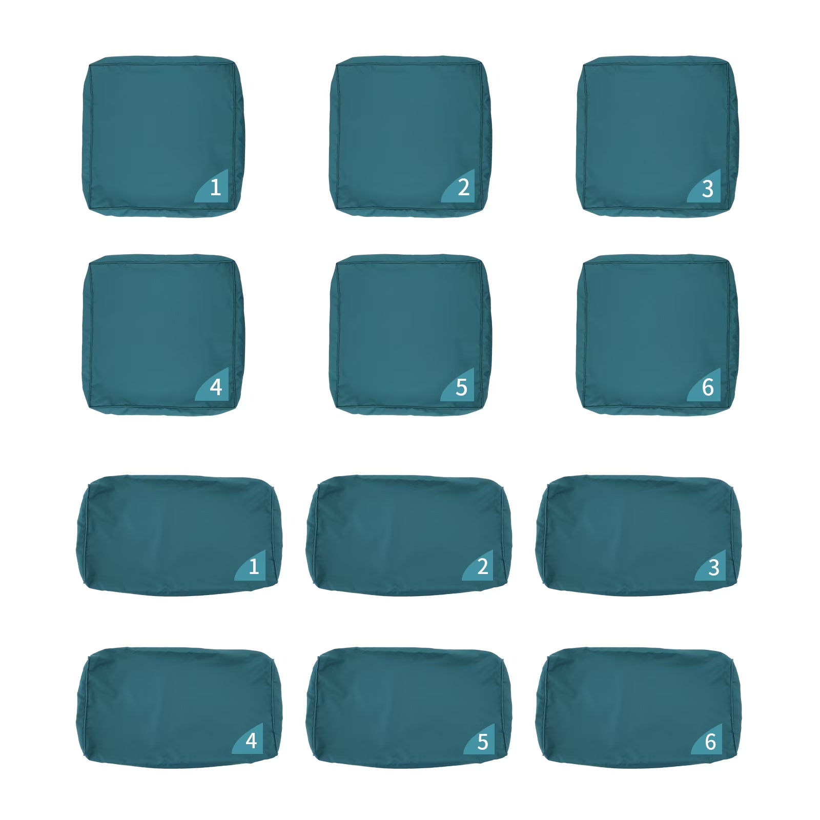 Waroom Outdoor Cushion Covers for Patio Furniture Sets, Water-Resistant Cushion Covers Replacement Set of 12pcs, Non-Slip, Peacock Blue