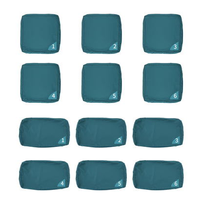 Waroom Outdoor Cushion Covers for Patio Furniture Sets, Water-Resistant Cushion Covers Replacement Set of 12pcs, Non-Slip, Peacock Blue