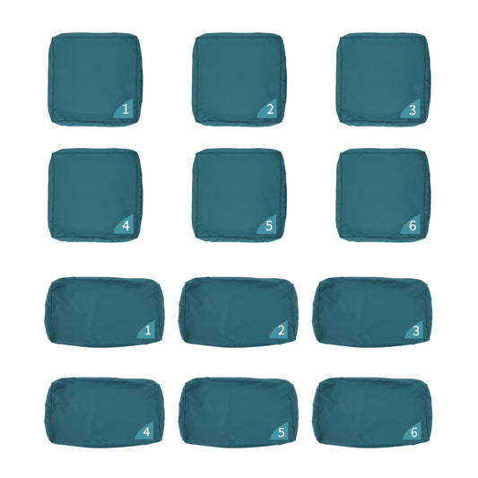 Waroom Outdoor Cushion Covers for Patio Furniture Sets, Water-Resistant Cushion Covers Replacement Set of 12pcs, Non-Slip, Peacock Blue