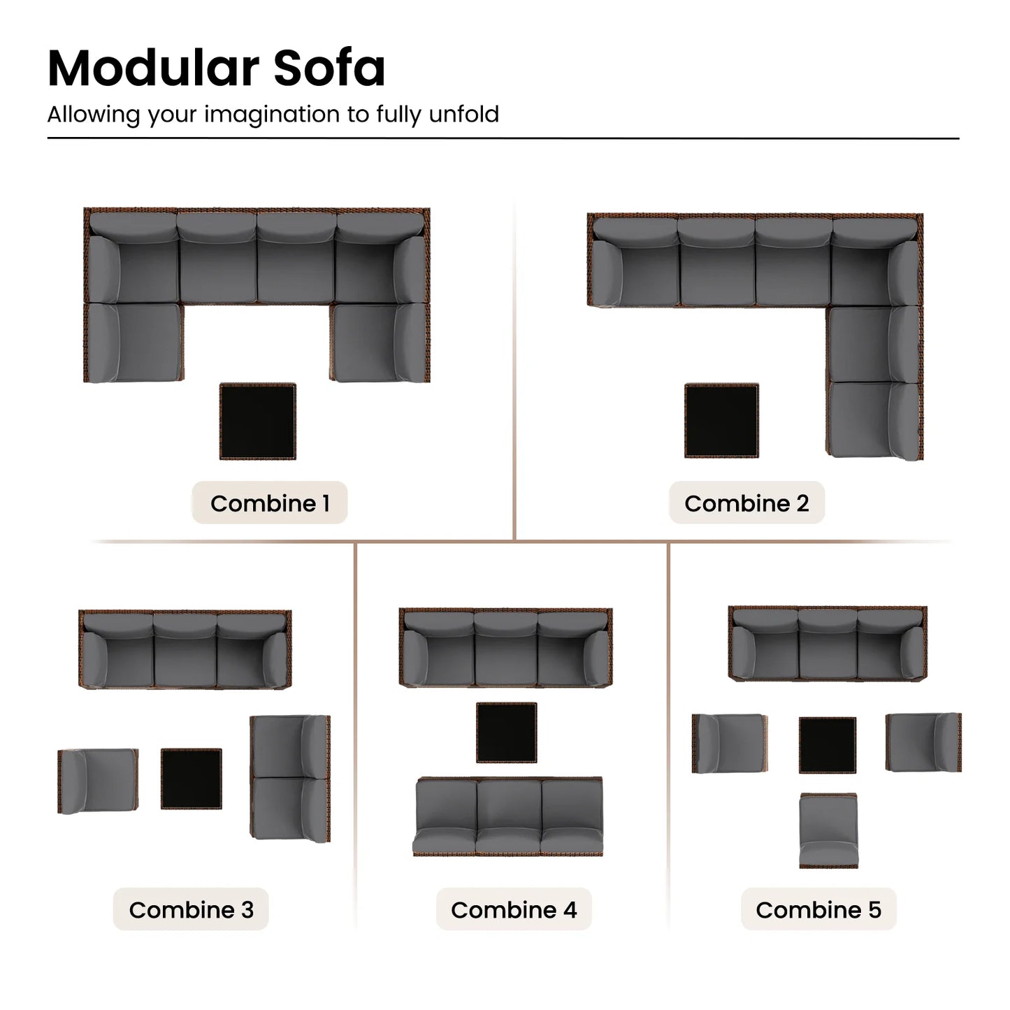 ELPOSUN 7 Pieces Patio Furniture Set, Outdoor Furniture Sectional Rattan Sofa for Backyard Garden Dark Grey