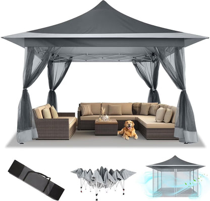 COBIZI 11x11 Pop up Gazebo Outdoor Canopy Gazebo Patio Gazebo with Mosquito Netting Canopy Shelter with 121 Square feet of Shade for Poolside, Garden, Party and Backyard, Khaki