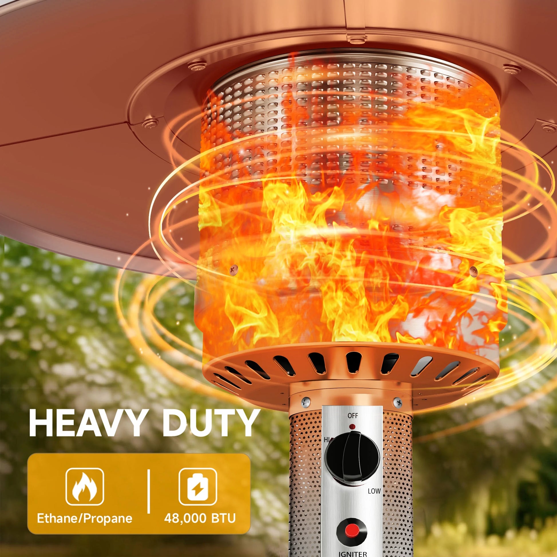 50000 BTU Propane Patio Heater with Overheating Protection System, Outdoor Heater with 20' Heating Radius and Wheels, Stainless Steel Flame Heater, Black
