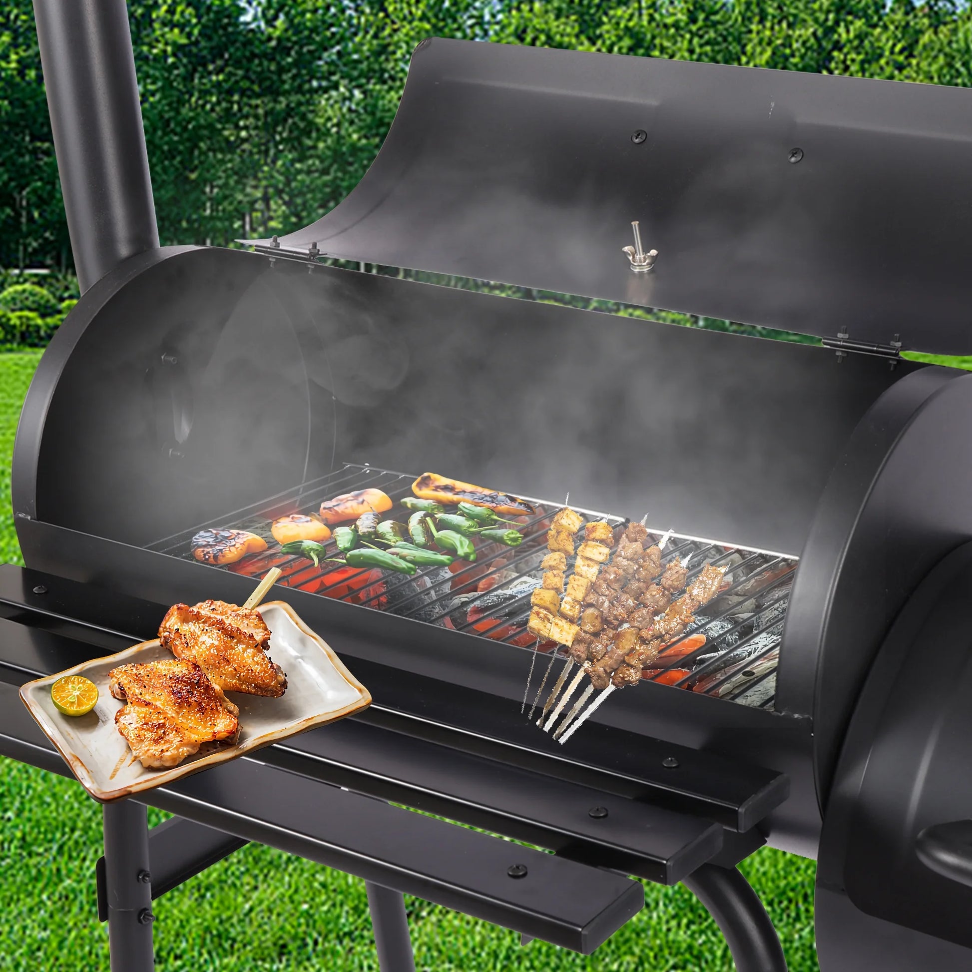 YouLoveIt Outdoor BBQ Grill Charcoal w/Offset Smoker and Wheels for Barbecue Pit Patio Backyard Camping Picnics Black