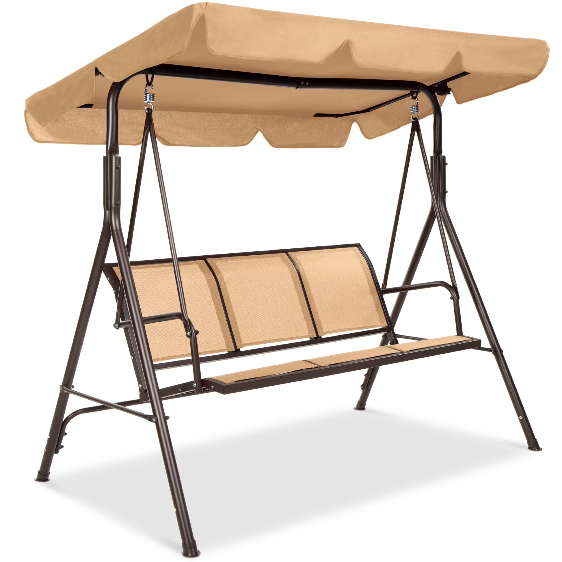 Best Choice Products 2-Seater Outdoor Adjustable Canopy Swing Glider Patio Bench w/Textilene, Steel Frame - Brown