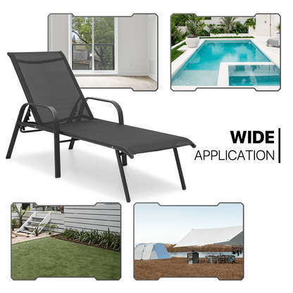 MoNiBloom 2Pcs Outdoor Patio Lounge Chairs with Adjustable Backrest, Pool Recliner Lounge Chaise with Armrest for Beach Backyard Garden, Black