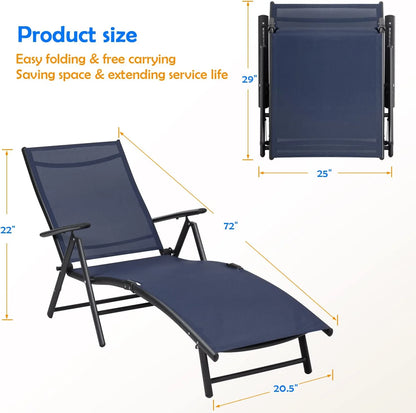 Devoko Patio Outdoor Chaise Lounge Chairs Pool Side Textilene Folding Recliner Adjustable Lounge Chair Set of 2, Beige