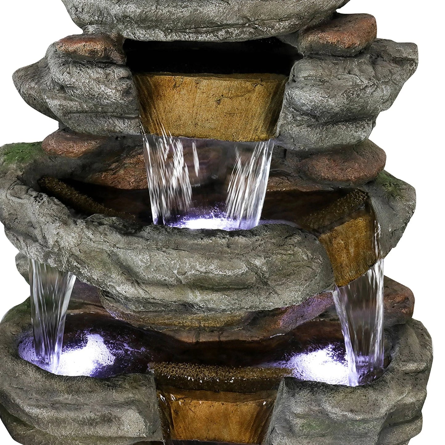Willwolfer Rockery Outdoor Floor Water Fountain with Light LED 47.2" High Cascading Waterall for Yard Garden Patio Deck Home