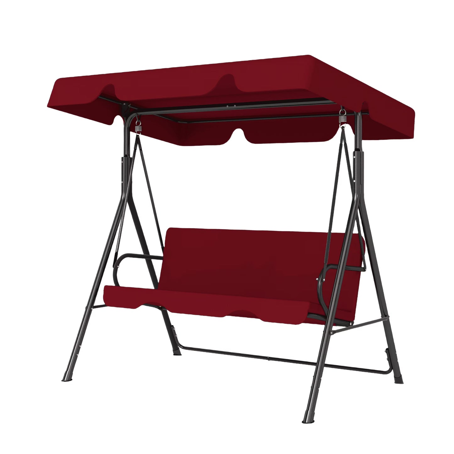 Melocadol 3 Seats Outdoor Porch Swing Glider, Patio Swing Chair with All Weather Covered Canopy and Rust Proof Heavy Duty Stand, for Garden, Lawn, or Backyard, Black