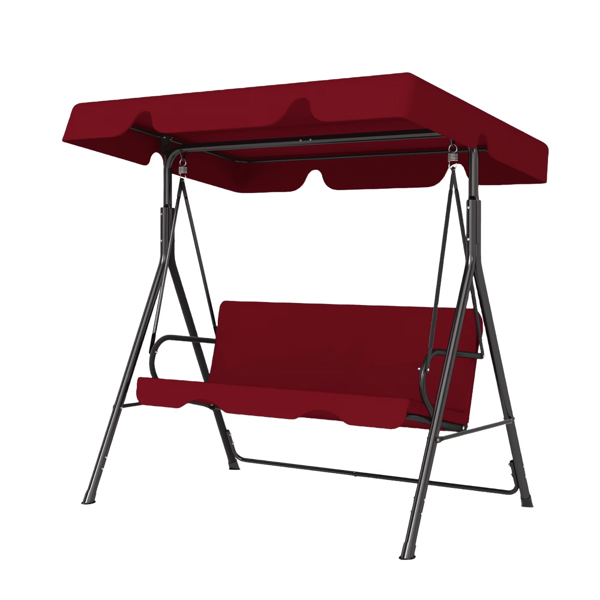 Melocadol 3 Seats Outdoor Porch Swing Glider, Patio Swing Chair with All Weather Covered Canopy and Rust Proof Heavy Duty Stand, for Garden, Lawn, or Backyard, Black