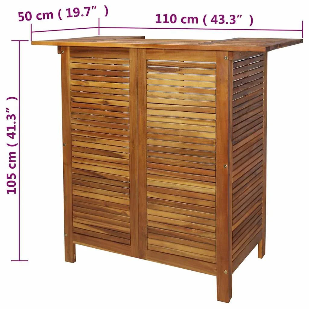 vidaXL 43.3? Solid Acacia Wood Patio Bar Table with Storage, Brown