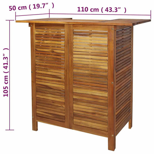 vidaXL 43.3? Solid Acacia Wood Patio Bar Table with Storage, Brown