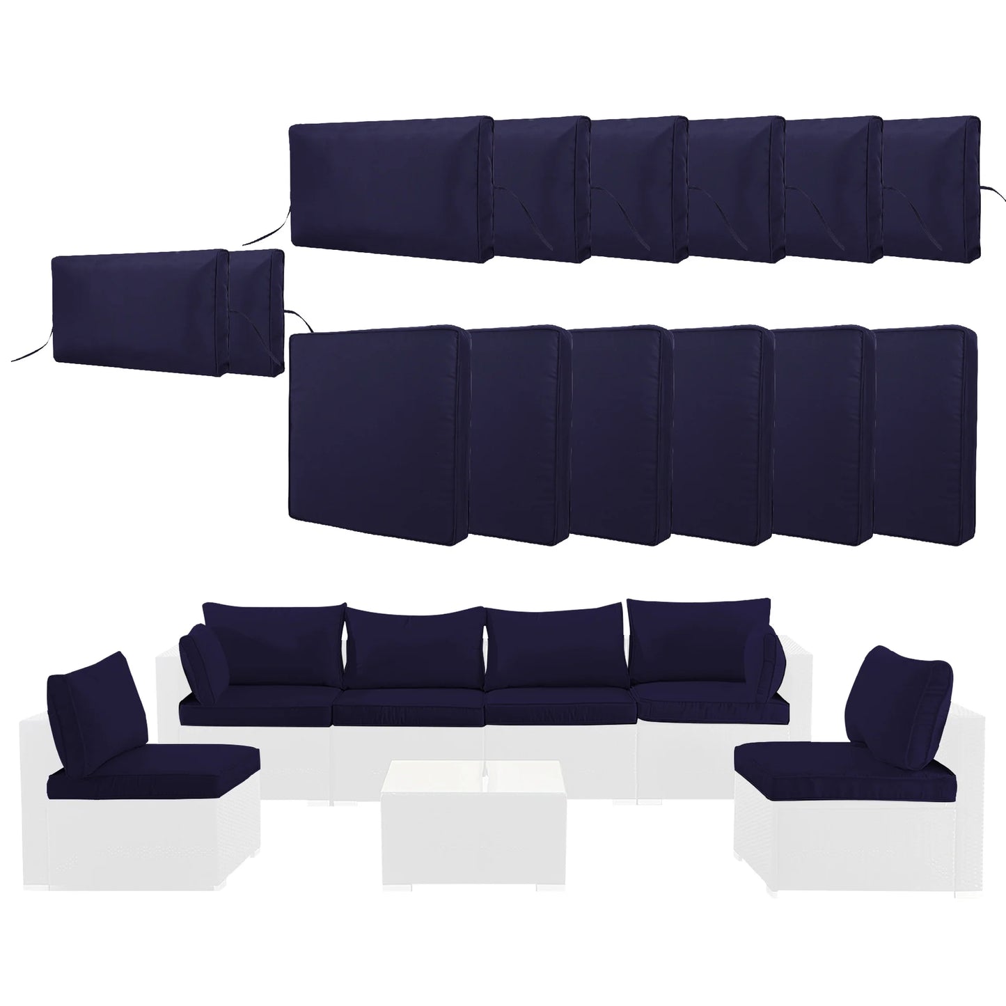 Yellow Cushion Covers For 6 Patio , 14pack With Zipper, Seat And Back Slipcovers Sectional Outdoor Slipcovers, &