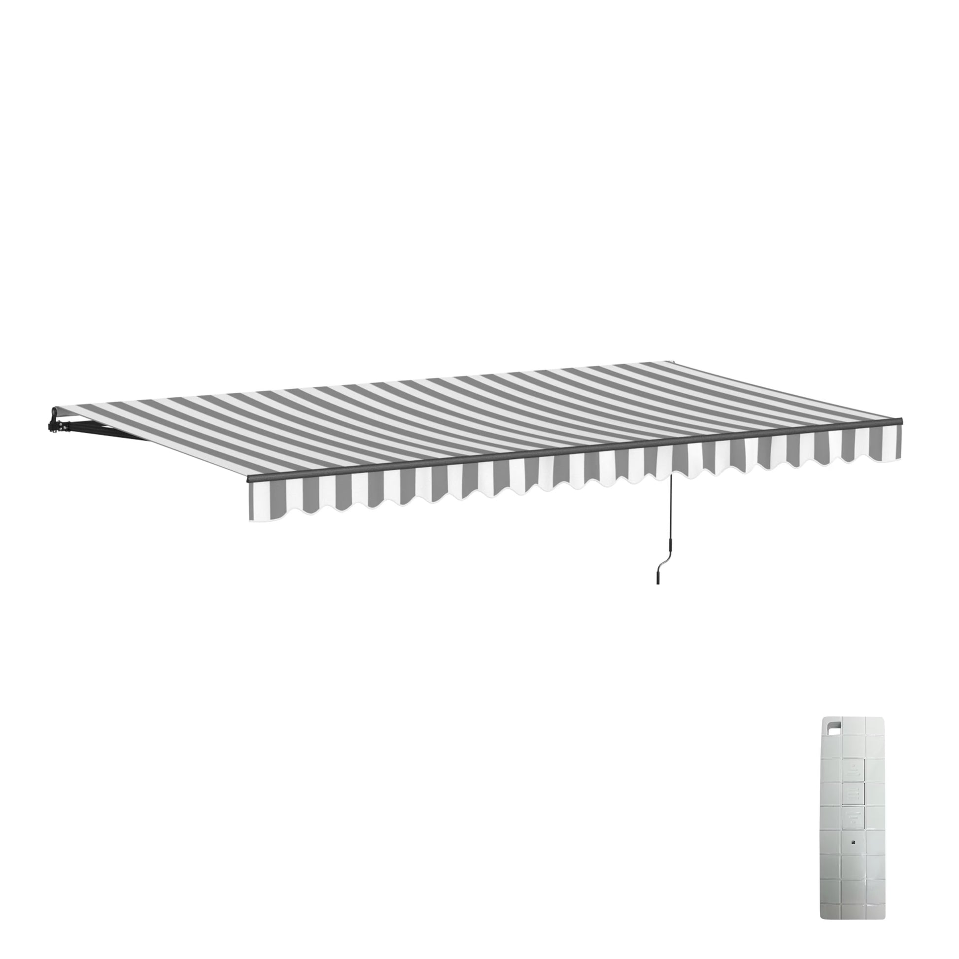 ALEKO 20' x 10' Grey White Stripes Retractable Motorized Patio Awning Sunshade