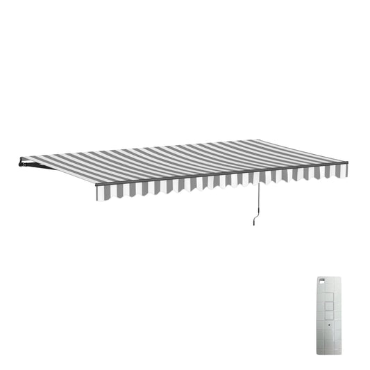 ALEKO 20' x 10' Grey White Stripes Retractable Motorized Patio Awning Sunshade