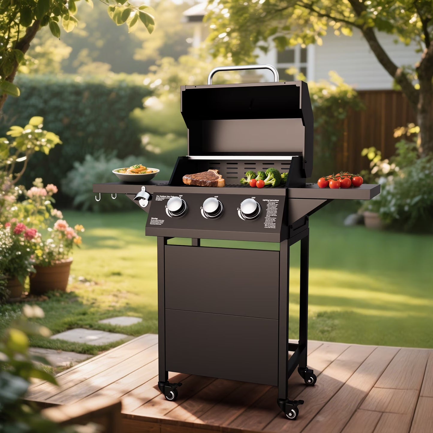 Byacgrill gas grills propane 3-Burner Propane Grill, Gas Grill with 4 wheels, 30000 BTU barbecue grill, Grills outdoor cooking. Suitable for Backyard, Outdoor, Patio, Garden
