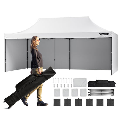 VEVOR 10x20 FT Pop up Canopy with Removable Sidewalls, Instant Canopies Portable Gazebo & Wheeled Bag,UV Resistant Waterproof, Enclosed Canopy Tent for Outdoor Events, Patio, Backyard, Party,Parking