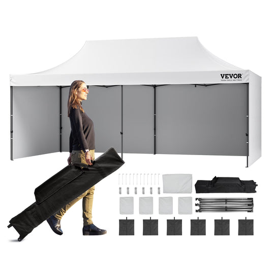 VEVOR 10x20 FT Pop up Canopy with Removable Sidewalls, Instant Canopies Portable Gazebo & Wheeled Bag,UV Resistant Waterproof, Enclosed Canopy Tent for Outdoor Events, Patio, Backyard, Party,Parking