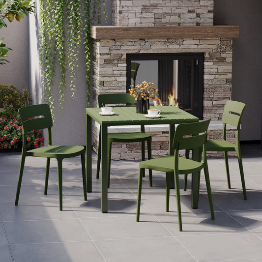 WestinTrends Playa 5-Piece Outdoor Metal Frame Dining Table Patio Set with Stackable Patio Dining Chairs, Olive Green