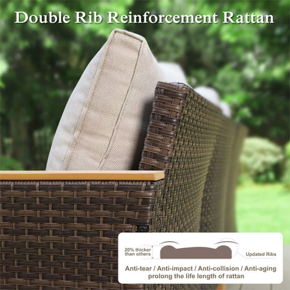 Sophia & William 7-Piece Outdoor Wicker Conversation Set Patio Furniture Set with Turquoise Cushions