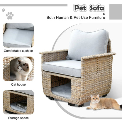 Ovios 2 Pieces Outdoor Furniture All Weather Wicker Patio Conversation Single Chair Set with Storage Box for Garden Backyard