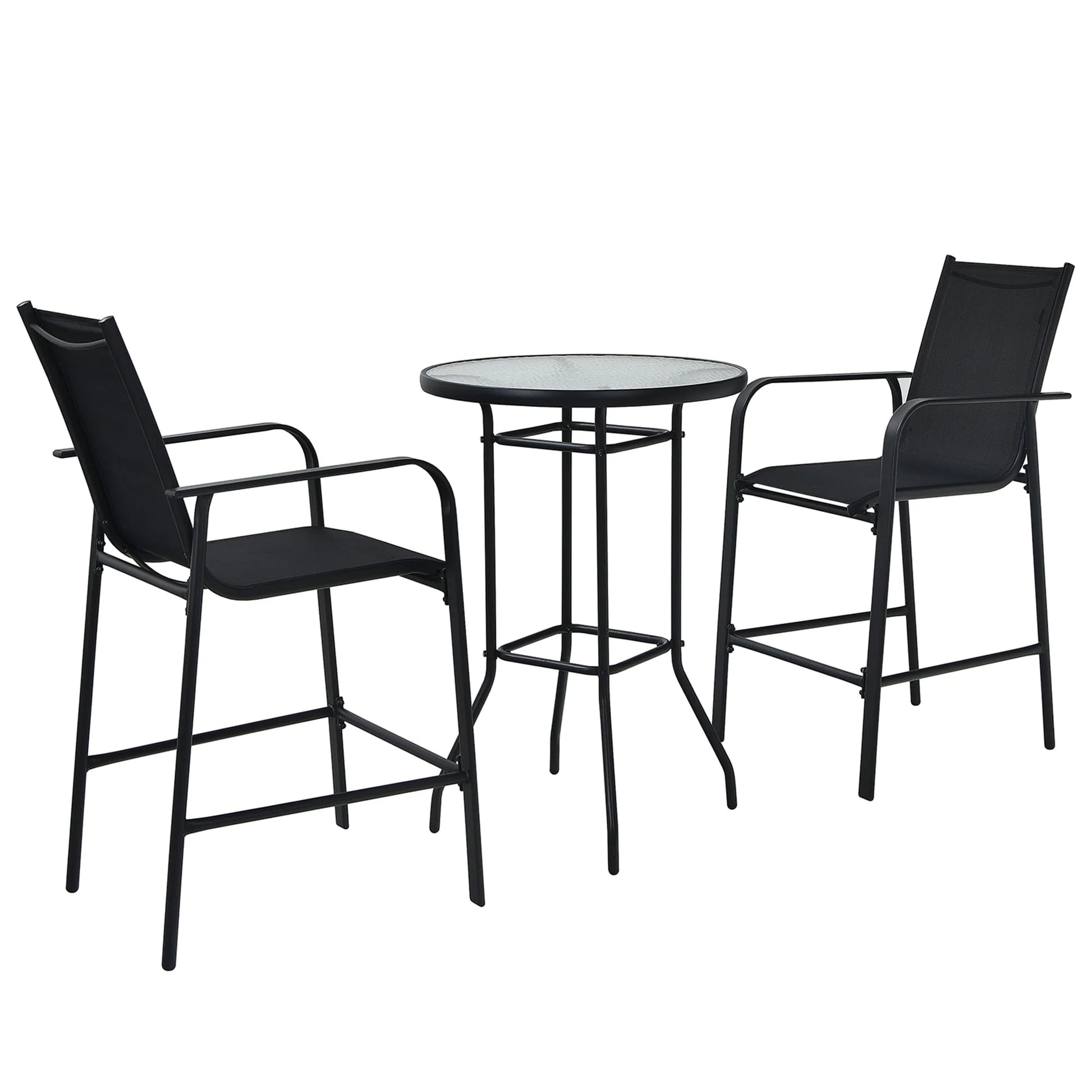 Gymax 3PCS Patio Bar Set Outdoor Bistro Set w/2 Stools & 1 Tempered Glass Table