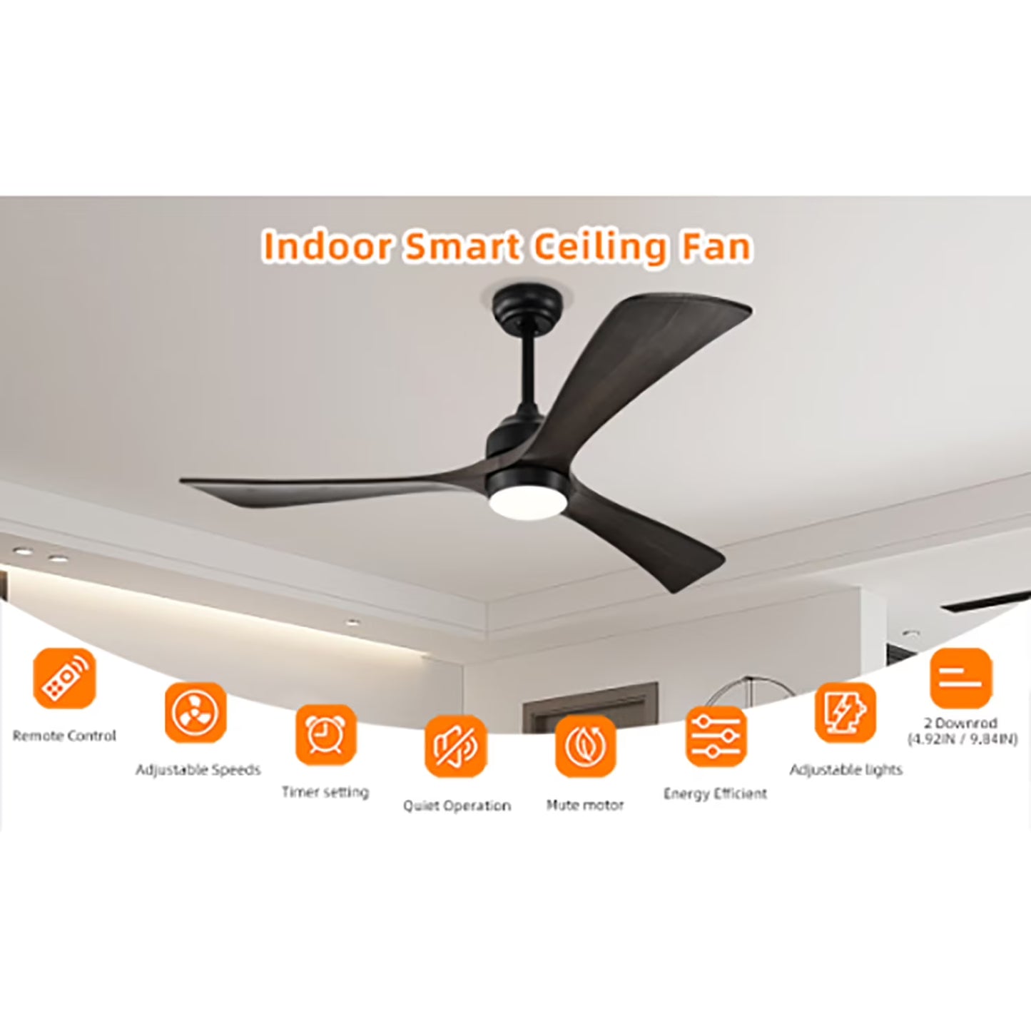 Spaco 52" Ceiling Fan, Indoor/Outdoor Ceiling Fans with Lights and Remote, Quiet DC Motor 3 Blade Ceiling Fans 6 Speed Levels for Bedroom Living Room Patio