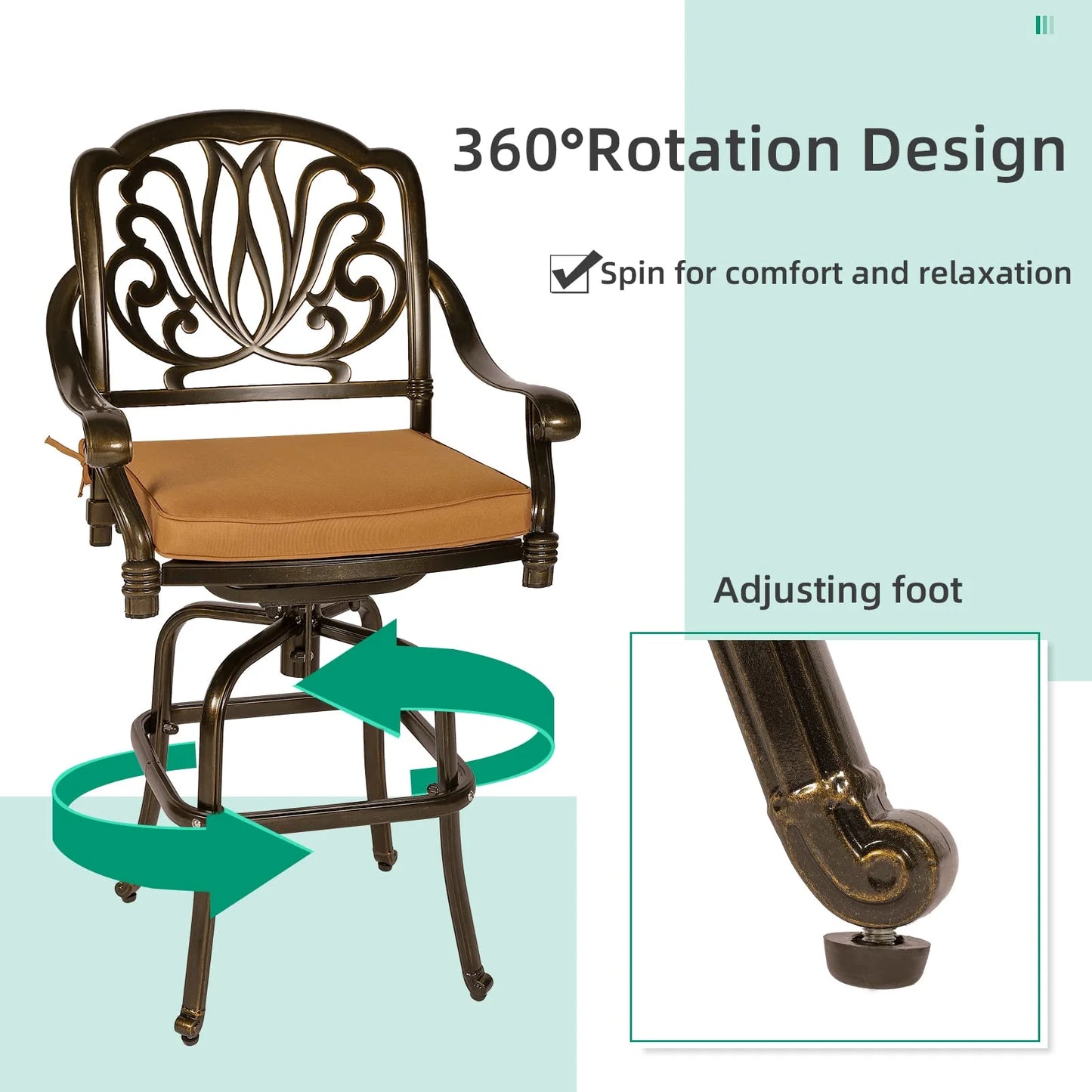 VIVIJASON 30.8" Round Cast Aluminum Patio Bar Table with Umbrella Hole, Antique Bronze