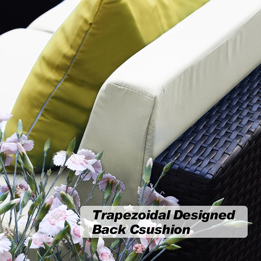 Mcombo Aluminum Outdoor Patio Furniture Sectional Set Black Wicker Sofa All-weather Resin Rattan Conversation Chair with Cushions 6080-1007 Cw